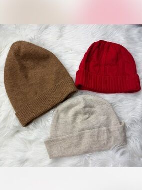 3-Pack Cozy Knit Beanie Set - Red, Camel & Oatmeal
